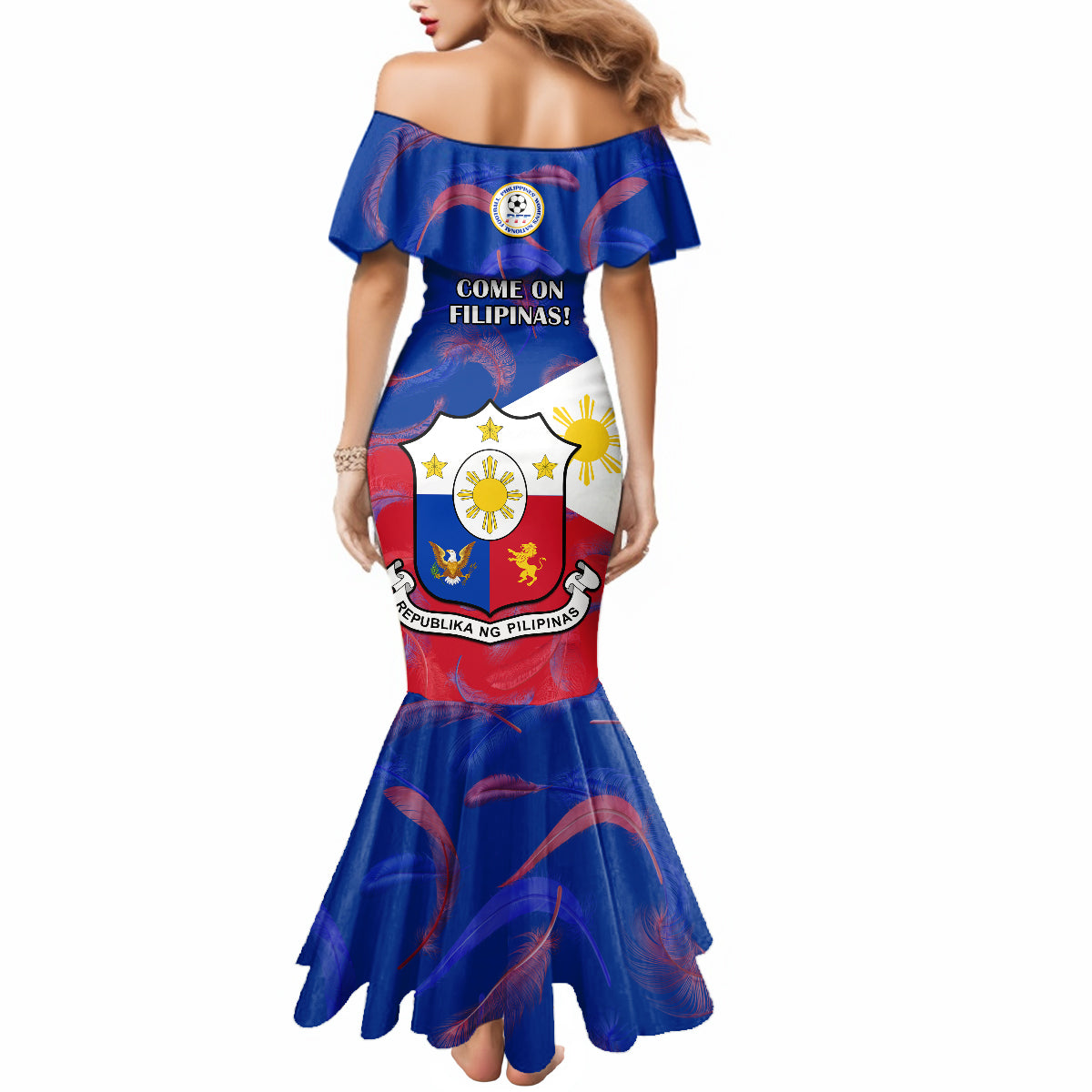Philippines Football Mermaid Dress 2023 World Cup Go Filipinas Feather Flag Version - Wonder Print Shop