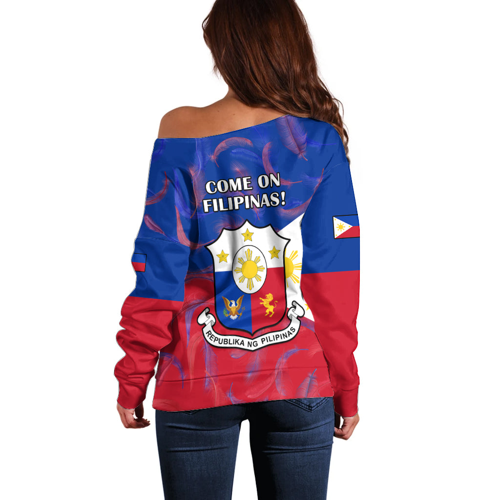 Philippines Football Off Shoulder Sweater 2023 World Cup Go Filipinas Feather Flag Version - Wonder Print Shop