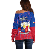 Philippines Football Off Shoulder Sweater 2023 World Cup Go Filipinas Feather Flag Version - Wonder Print Shop