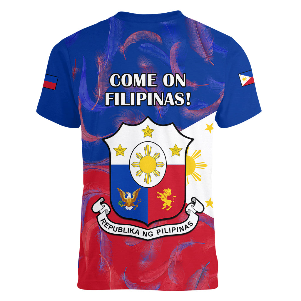 Philippines Football Women V Neck T Shirt 2023 World Cup Go Filipinas Feather Flag Version - Wonder Print Shop
