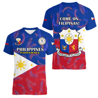 Philippines Football Women V Neck T Shirt 2023 World Cup Go Filipinas Feather Flag Version - Wonder Print Shop