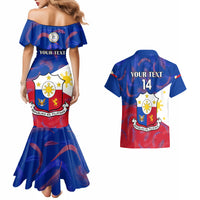 Custom Philippines Football Couples Matching Mermaid Dress And Hawaiian Shirt 2023 World Cup Go Filipinas Feather Flag Version - Wonder Print Shop