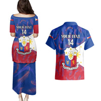 Custom Philippines Football Couples Matching Puletasi Dress and Hawaiian Shirt 2023 World Cup Go Filipinas Feather Flag Version - Wonder Print Shop