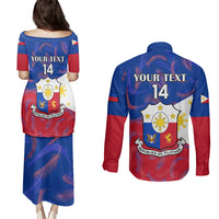 Custom Philippines Football Couples Matching Puletasi Dress and Long Sleeve Button Shirts 2023 World Cup Go Filipinas Feather Flag Version - Wonder Print Shop