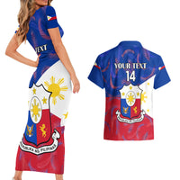 Custom Philippines Football Couples Matching Short Sleeve Bodycon Dress and Hawaiian Shirt 2023 World Cup Go Filipinas Feather Flag Version - Wonder Print Shop