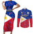 Custom Philippines Football Couples Matching Short Sleeve Bodycon Dress and Long Sleeve Button Shirts 2023 World Cup Go Filipinas Feather Flag Version - Wonder Print Shop
