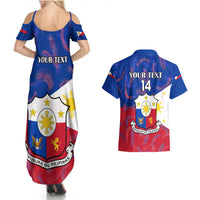 Custom Philippines Football Couples Matching Summer Maxi Dress and Hawaiian Shirt 2023 World Cup Go Filipinas Feather Flag Version - Wonder Print Shop