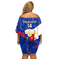Custom Philippines Football Off Shoulder Short Dress 2023 World Cup Go Filipinas Feather Flag Version - Wonder Print Shop