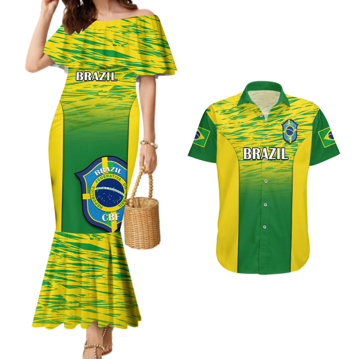 Brazil Football Couples Matching Mermaid Dress And Hawaiian Shirt 2023 World Cup Go Selecao Gradient Style - Wonder Print Shop