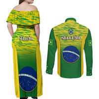 Back view matching set: off-shoulder maxi dress and button shirt with SELECAO text