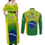 Brazil Football Couples Matching Off Shoulder Maxi Dress and Long Sleeve Button Shirts 2023 World Cup Go Selecao Gradient Style - Wonder Print Shop