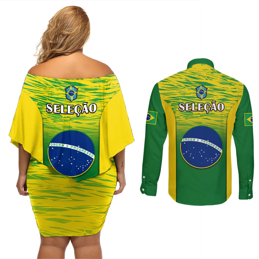Brazil gradient yellow-green off-shoulder back short dress with matching long-sleeve button shirt