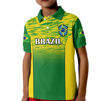 Kids Brazil football polo shirt in green/yellow gradient, collar, crest, 'BRASIL' front