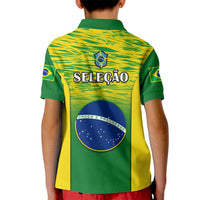 Brazil kid polo shirt with green-yellow gradient, Selecao and flag graphics