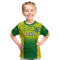 Kids Brazil football T-shirt, green and yellow gradient with Brazil crest and BRASIL text