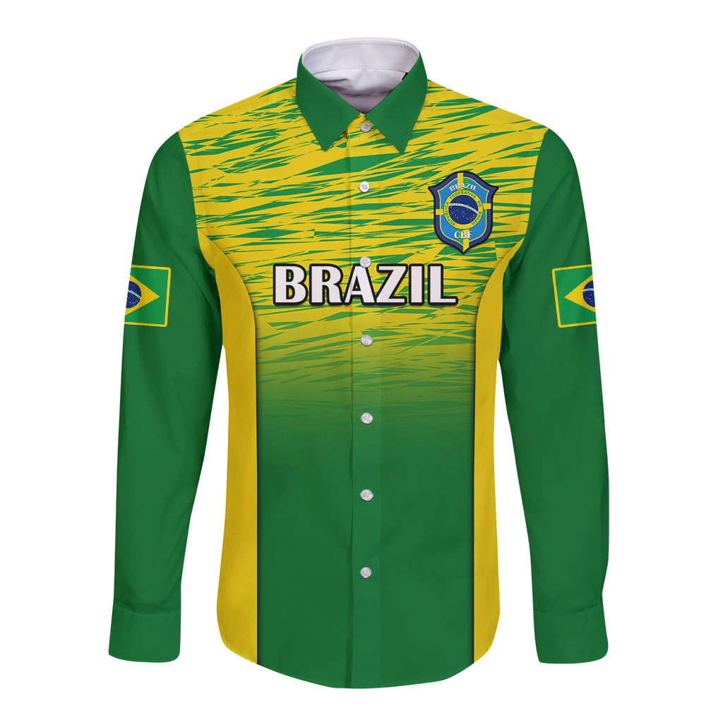 Brazil Football Long Sleeve Button Shirt 2023 World Cup Go Selecao Gradient Style - Wonder Print Shop