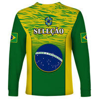 Brazil long sleeve football shirt, green and yellow with crest and flag graphic