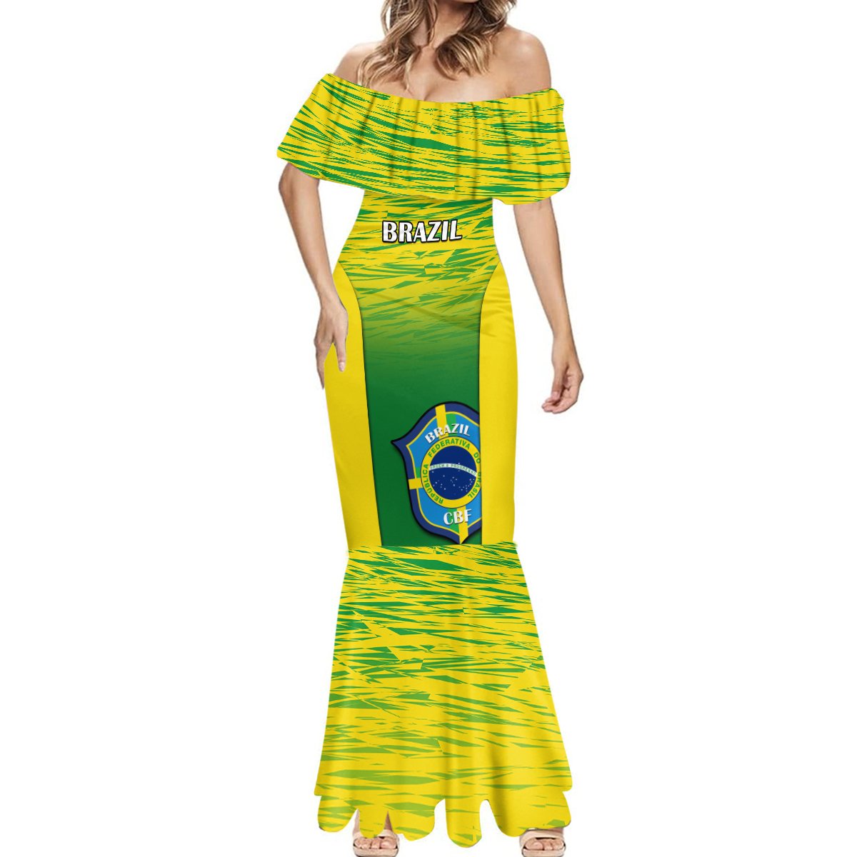 Brazil Football Mermaid Dress 2023 World Cup Go Selecao Gradient Style - Wonder Print Shop