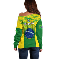 Brazil Football Off Shoulder Sweater 2023 World Cup Go Selecao Gradient Style - Wonder Print Shop