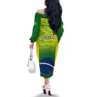 Women's off-shoulder long-sleeve dress, green/yellow gradient with SELECAO back print