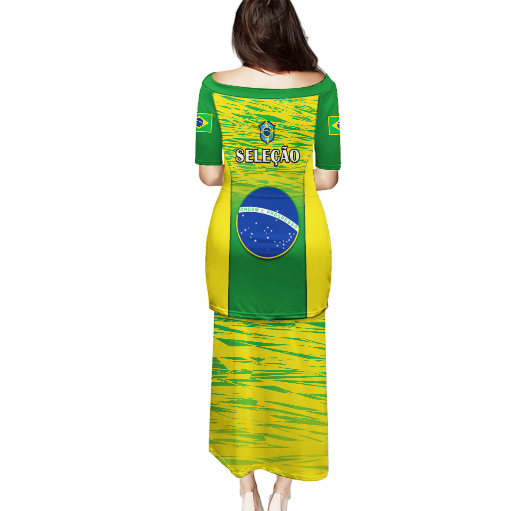 Brazil football long dress with green-yellow gradient, Seleção print and Brazil flag