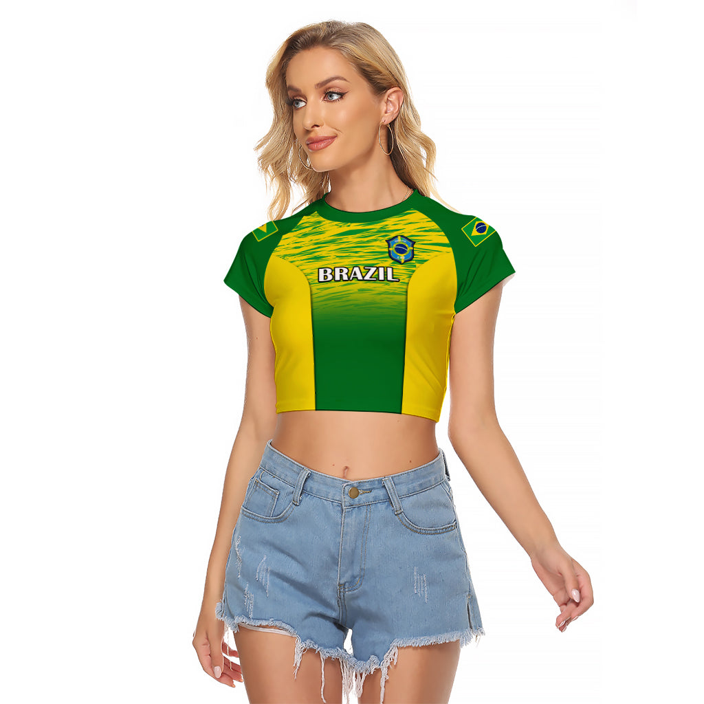 Brazil Football Raglan Cropped T Shirt 2023 World Cup Go Selecao Gradient Style - Wonder Print Shop