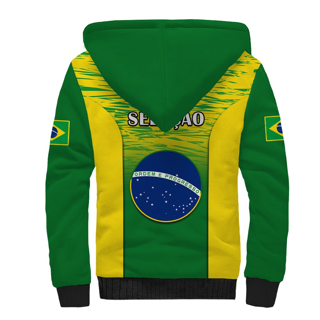 Green and yellow Brazil sherpa hoodie with hood lining and crest emblem