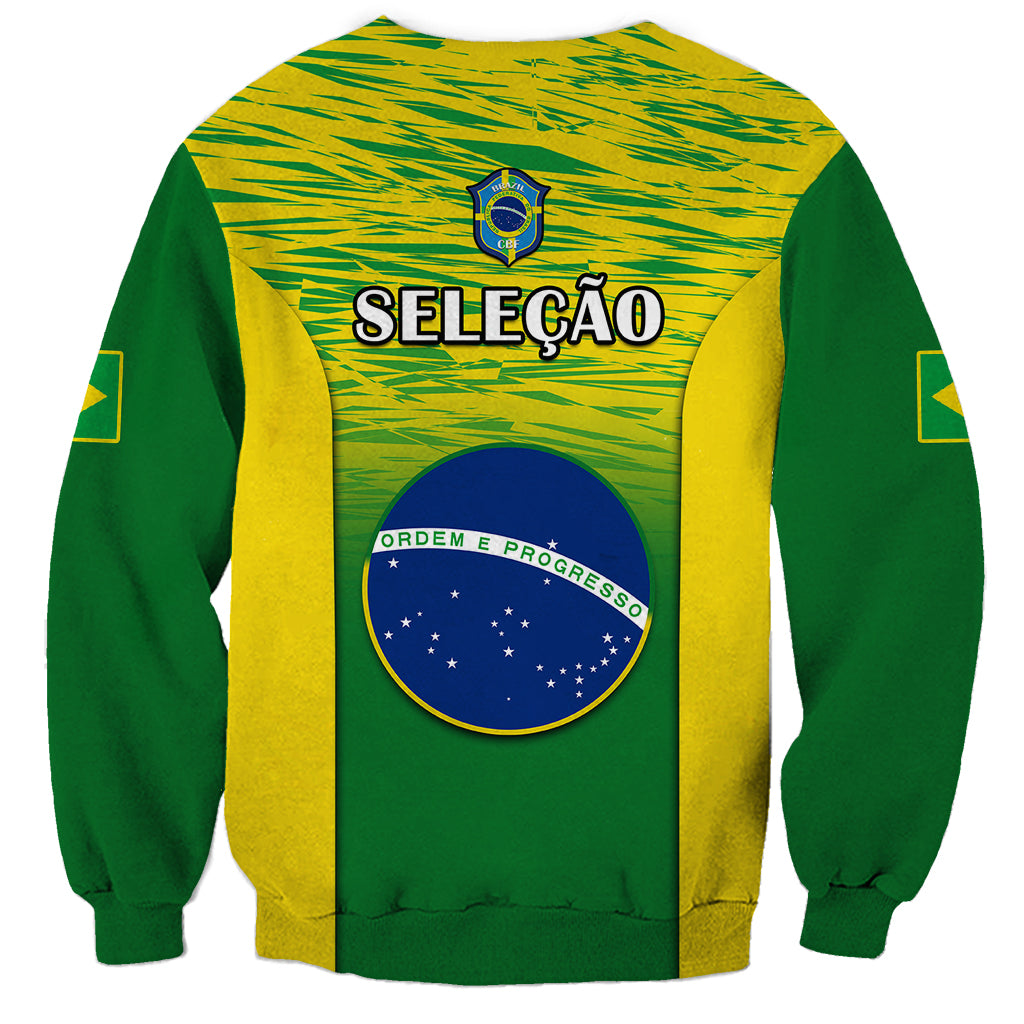 Brazil football sweatshirt with Selecao graphic, green and yellow long sleeves