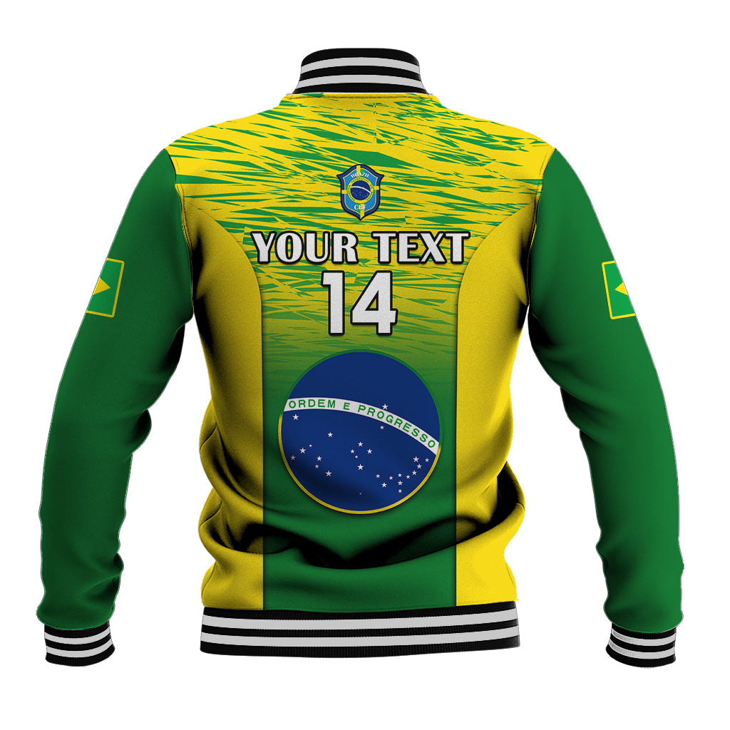 Back view green and yellow gradient Brazil jacket with number 14 and crest graphic