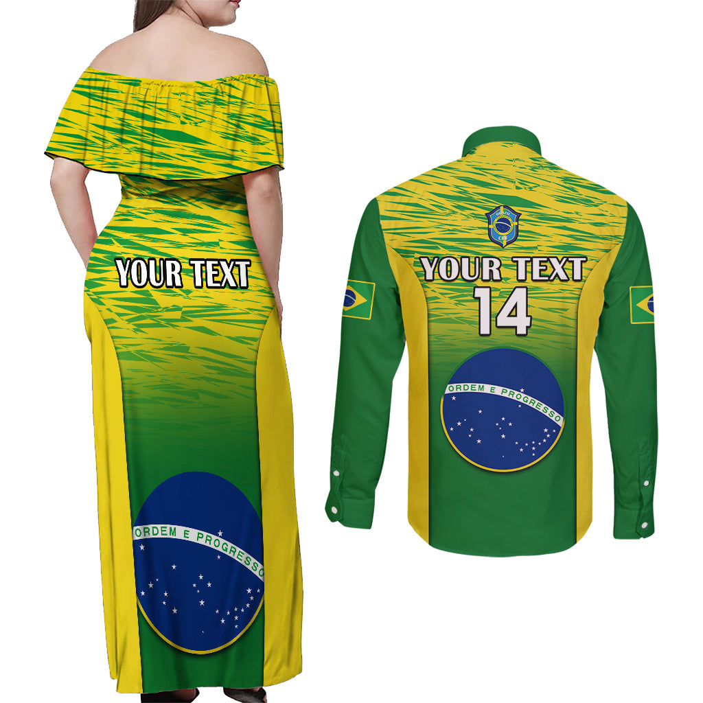 Matching set with off-shoulder dress and long-sleeve shirt, back text YOUR TEXT and 14.