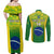 Custom Brazil Football Couples Matching Off Shoulder Maxi Dress and Long Sleeve Button Shirts 2023 World Cup Go Selecao Gradient Style - Wonder Print Shop