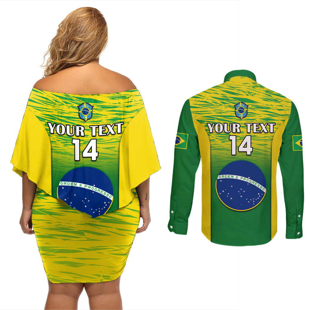 Off-shoulder gradient Brazil mini dress with back text 14 and button shirt back
