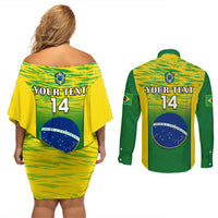 Off-shoulder gradient Brazil mini dress with back text 14 and button shirt back