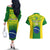 Custom Brazil Football Couples Matching Off The Shoulder Long Sleeve Dress and Hawaiian Shirt 2023 World Cup Go Selecao Gradient Style - Wonder Print Shop