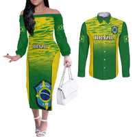 Brazil gradient off-shoulder dress and long-sleeve button shirt, green/yellow with crest