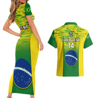 Matching Brazil gradient bodycon dress and Hawaiian shirt set, back prints with 'YOUR TEXT' and 14