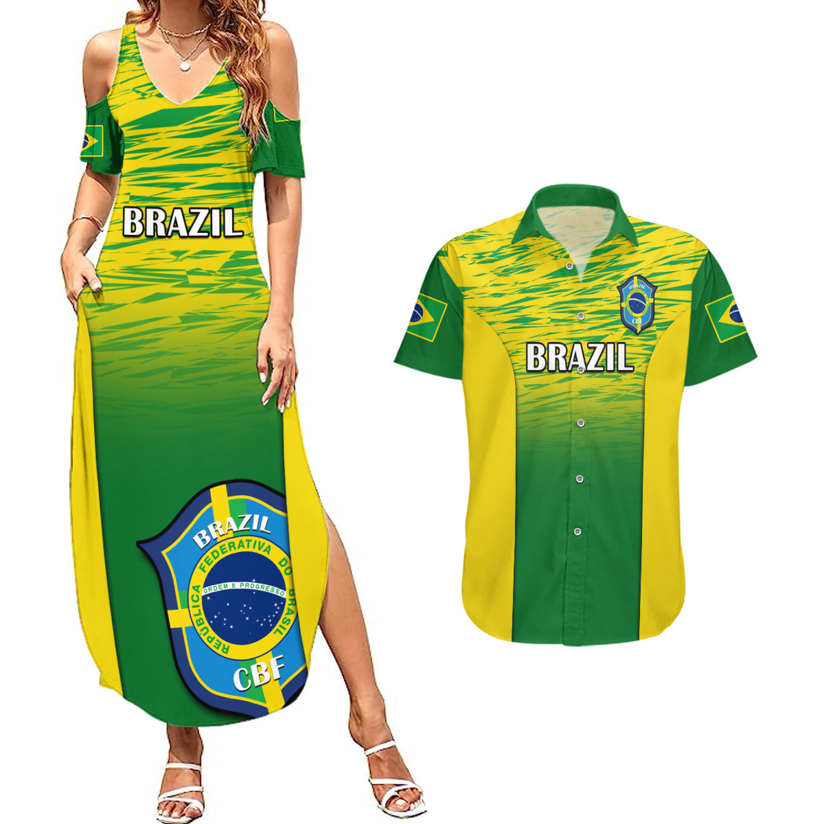 Custom Brazil Football Couples Matching Summer Maxi Dress and Hawaiian Shirt 2023 World Cup Go Selecao Gradient Style - Wonder Print Shop