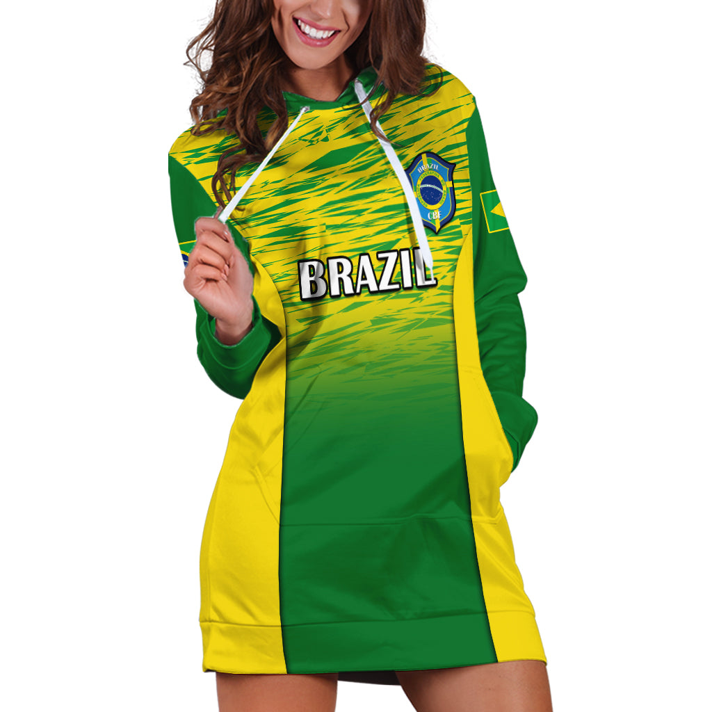 Custom Brazil Football Hoodie Dress 2023 World Cup Go Selecao Gradient Style - Wonder Print Shop