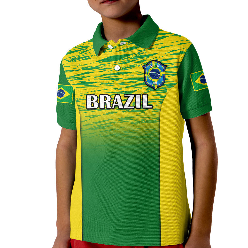 Custom Brazil Football Kid Polo Shirt 2023 World Cup Go Selecao Gradient Style - Wonder Print Shop