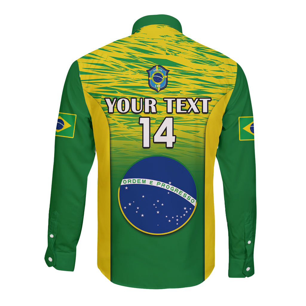 Back view green and yellow gradient long-sleeve button shirt with YOUR TEXT 14 and crest