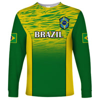 Brazil long-sleeve football shirt, green-yellow gradient with crest and BRAZIL text