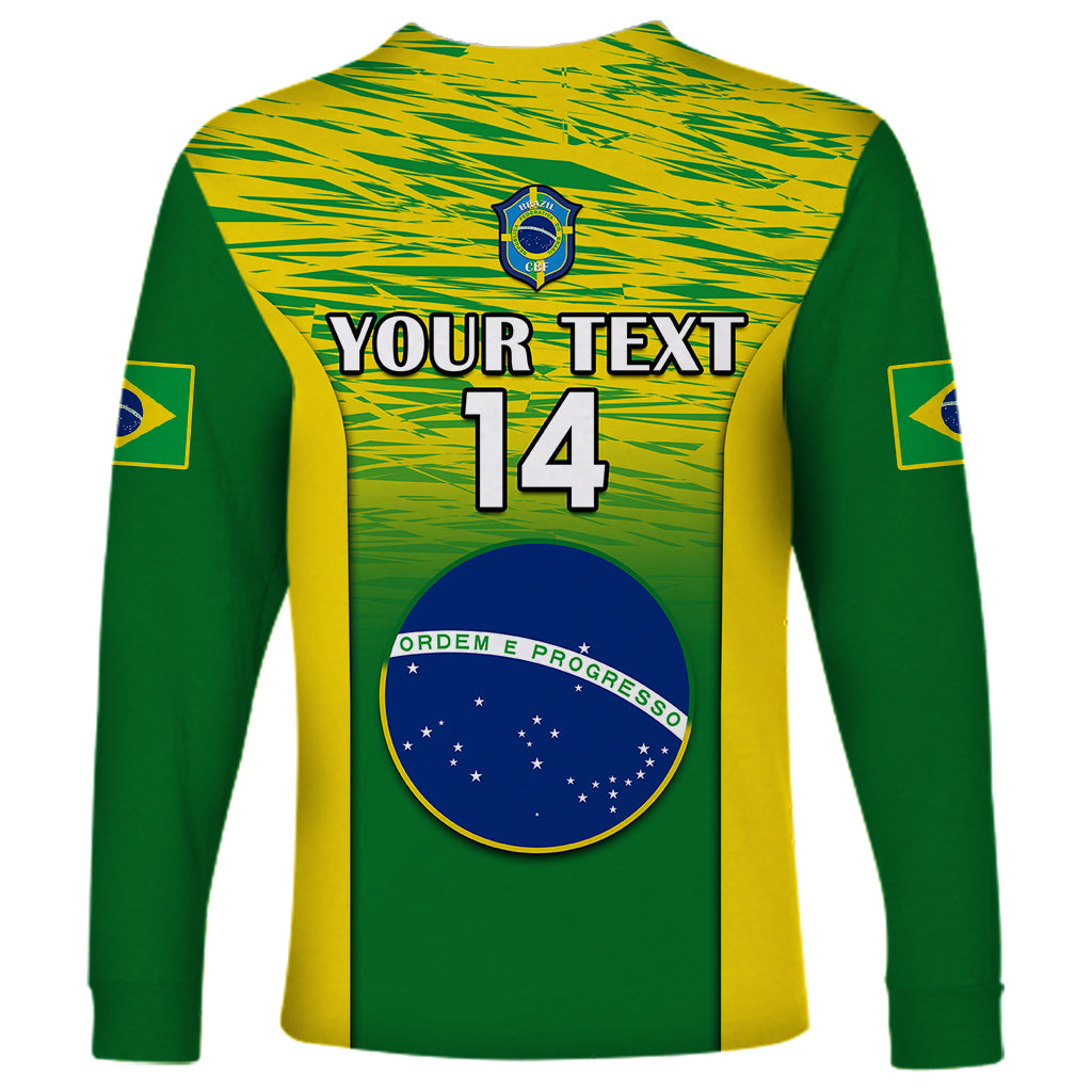 Brazil long-sleeve football shirt back, green-yellow gradient with YOUR TEXT 14 and crest