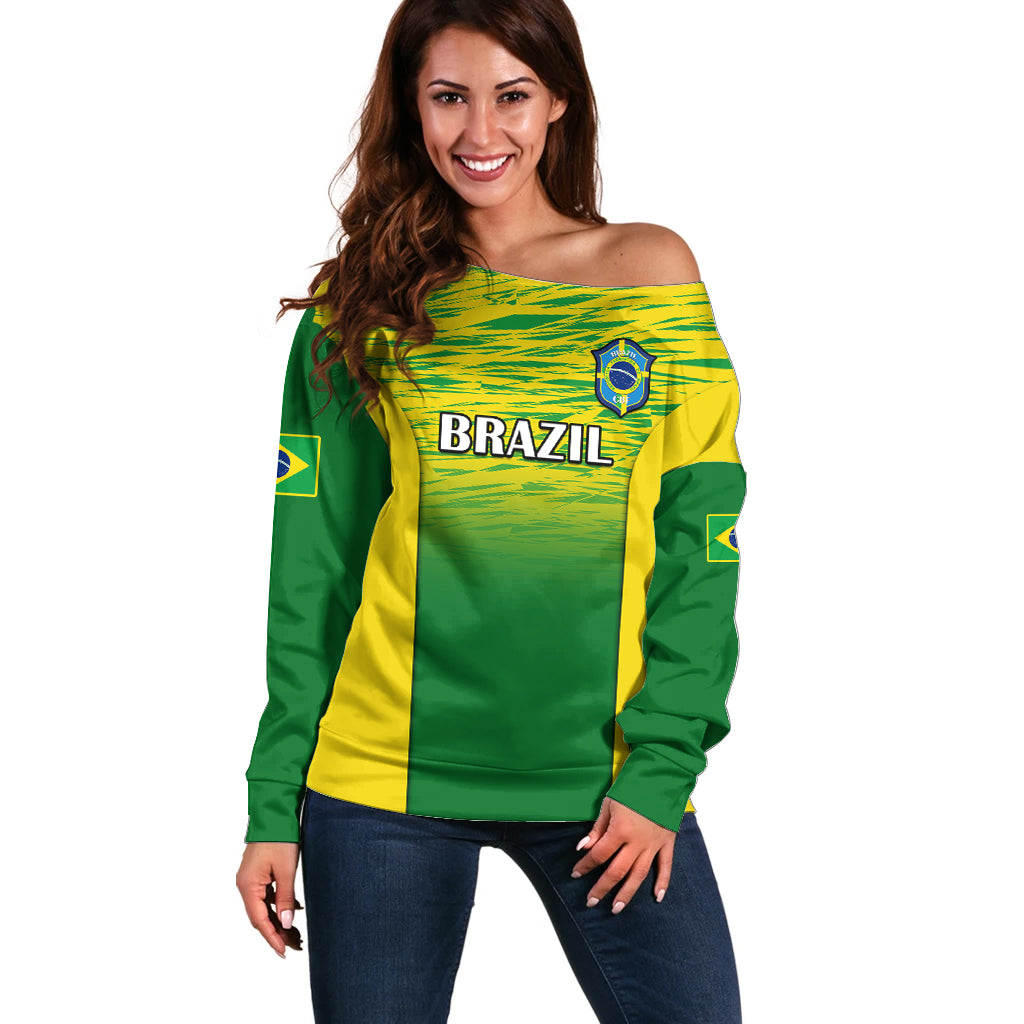 Custom Brazil Football Off Shoulder Sweater 2023 World Cup Go Selecao Gradient Style - Wonder Print Shop