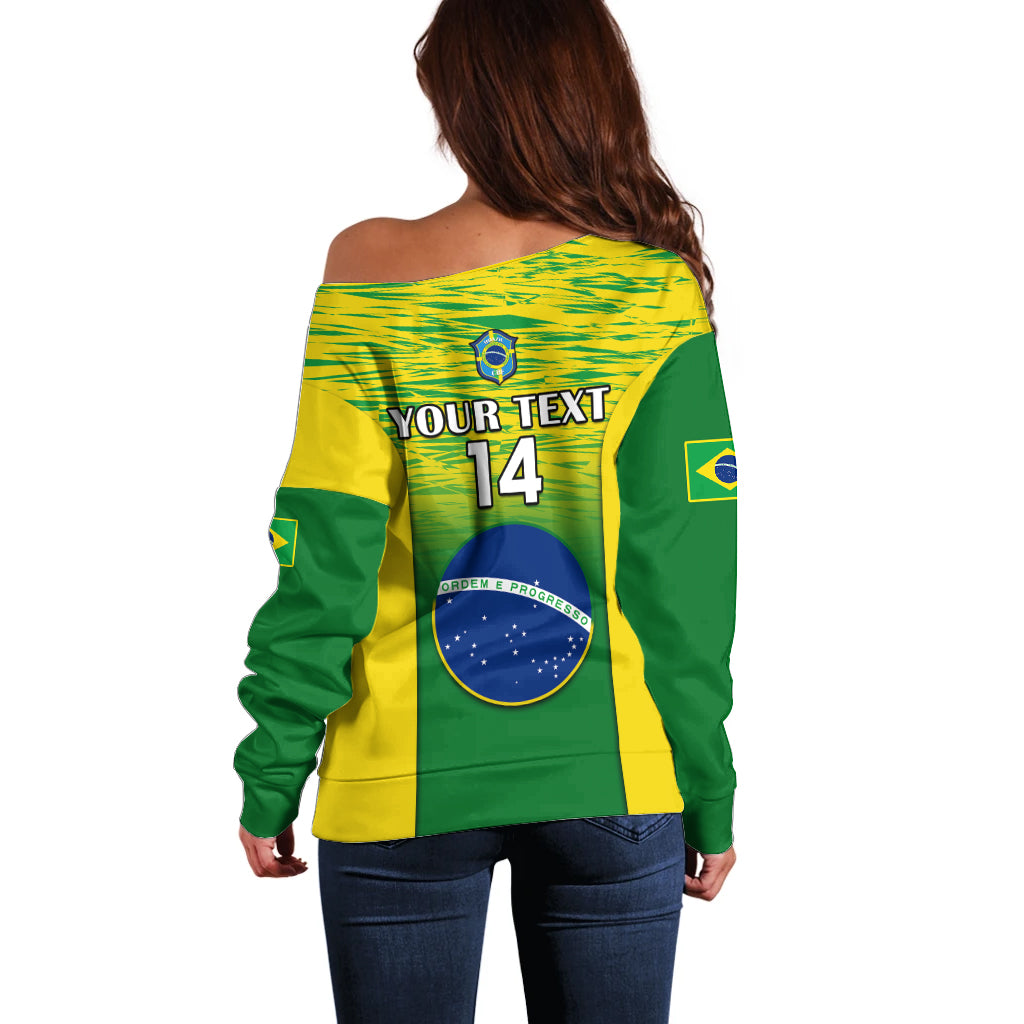 Custom Brazil Football Off Shoulder Sweater 2023 World Cup Go Selecao Gradient Style - Wonder Print Shop