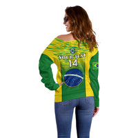 Custom Brazil Football Off Shoulder Sweater 2023 World Cup Go Selecao Gradient Style - Wonder Print Shop