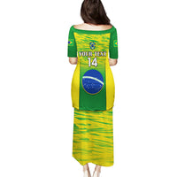Brazil gradient football long dress, back text 'YOUR TEXT' and number 14 with crest