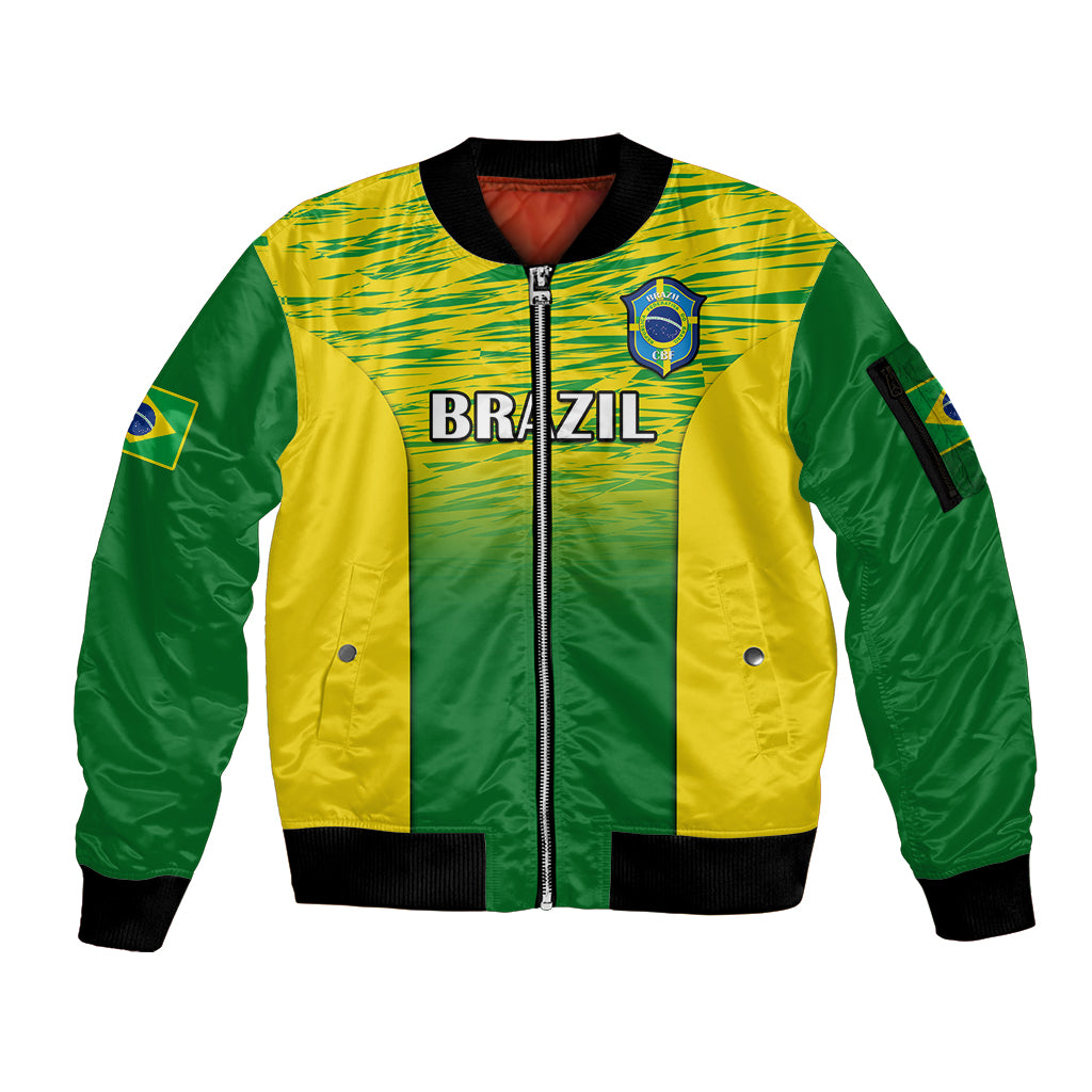 Custom Brazil Football Sleeve Zip Bomber Jacket 2023 World Cup Go Selecao Gradient Style - Wonder Print Shop