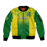 Custom Brazil Football Sleeve Zip Bomber Jacket 2023 World Cup Go Selecao Gradient Style - Wonder Print Shop