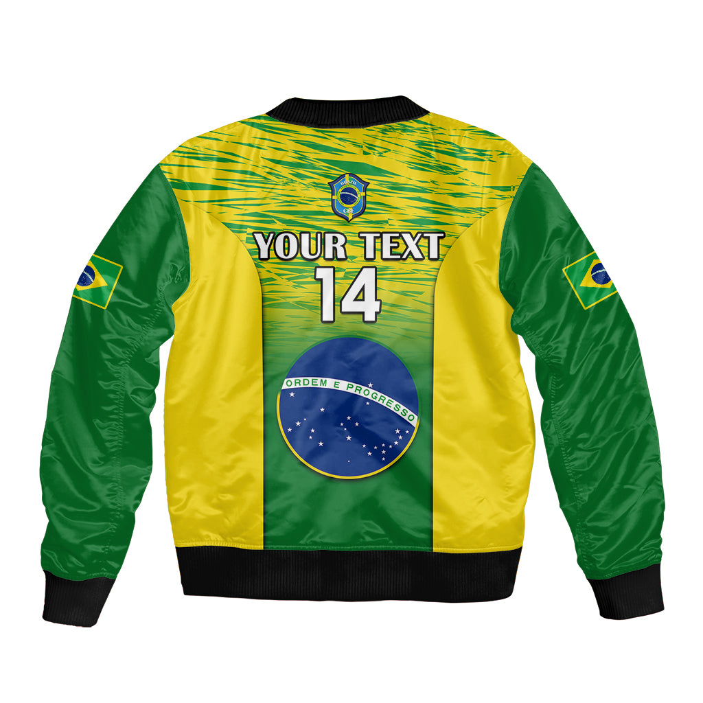Custom Brazil Football Sleeve Zip Bomber Jacket 2023 World Cup Go Selecao Gradient Style - Wonder Print Shop
