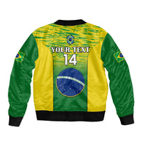 Custom Brazil Football Sleeve Zip Bomber Jacket 2023 World Cup Go Selecao Gradient Style - Wonder Print Shop